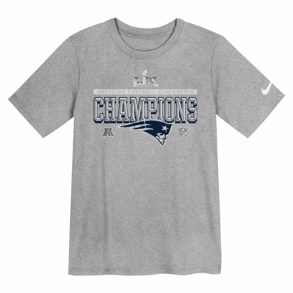 New England Patriots Preschool 2025 AFC Champions Locker Room Trophy Collection T-Shirt Gray - Nike