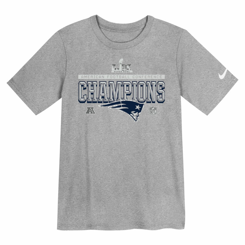 New England Patriots Preschool 2025 AFC Champions Locker Room Trophy Collection T-Shirt Gray - Nike