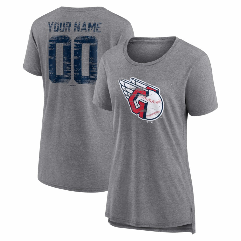 Cleveland Guardians Women's Heritage Personalized Any Name & Number Tri-Blend T-Shirt Lifestyle