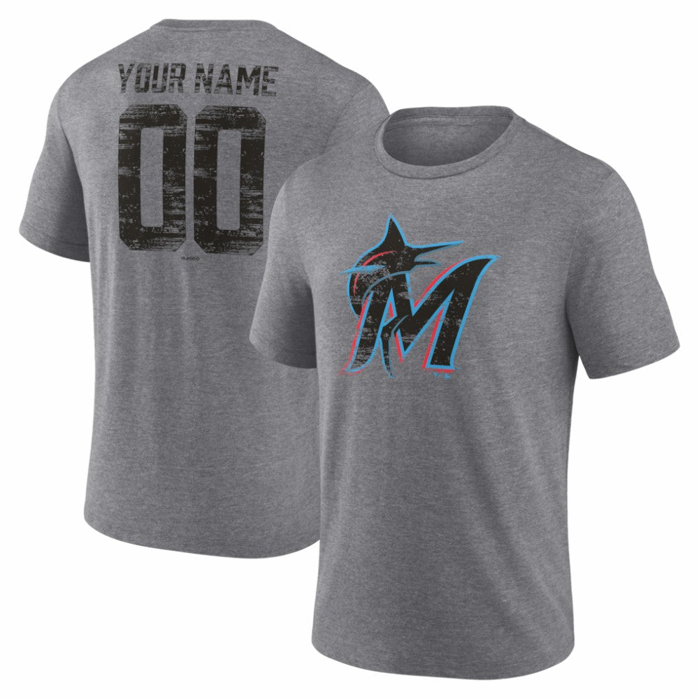 Miami Marlins Heritage Personalized Any Name & Number Tri-Blend T-Shirt Lifestyle