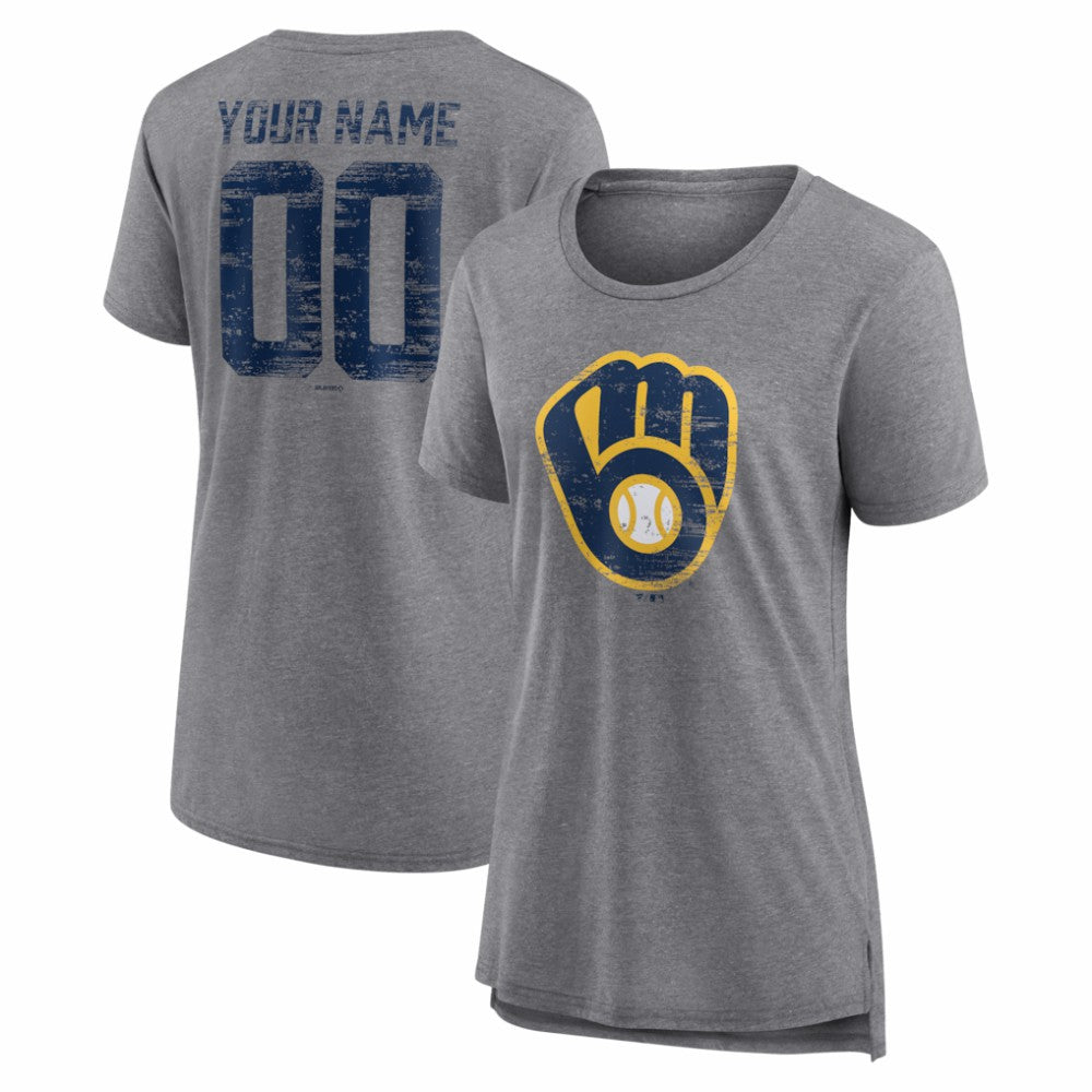 Milwaukee Brewers Women's Heritage Personalized Any Name & Number Tri-Blend T-Shirt Clearance