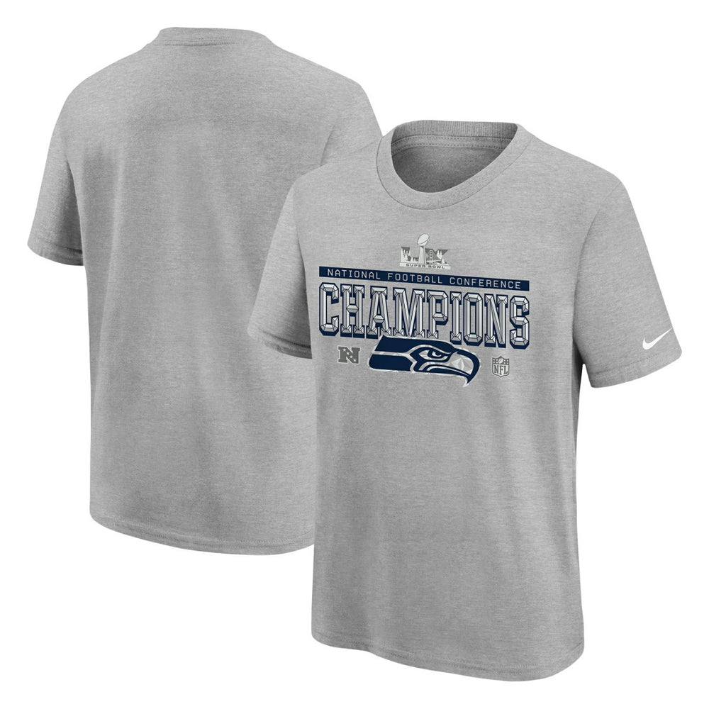 Seattle Seahawks Youth 2025 NFC Champions Locker Room Trophy Collection Authentic T-Shirt Gray - Nike