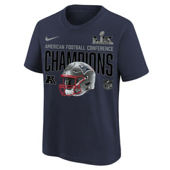New England Patriots Youth 2025 AFC Champions Glory Shield Helmet T-Shirt Navy - Nike