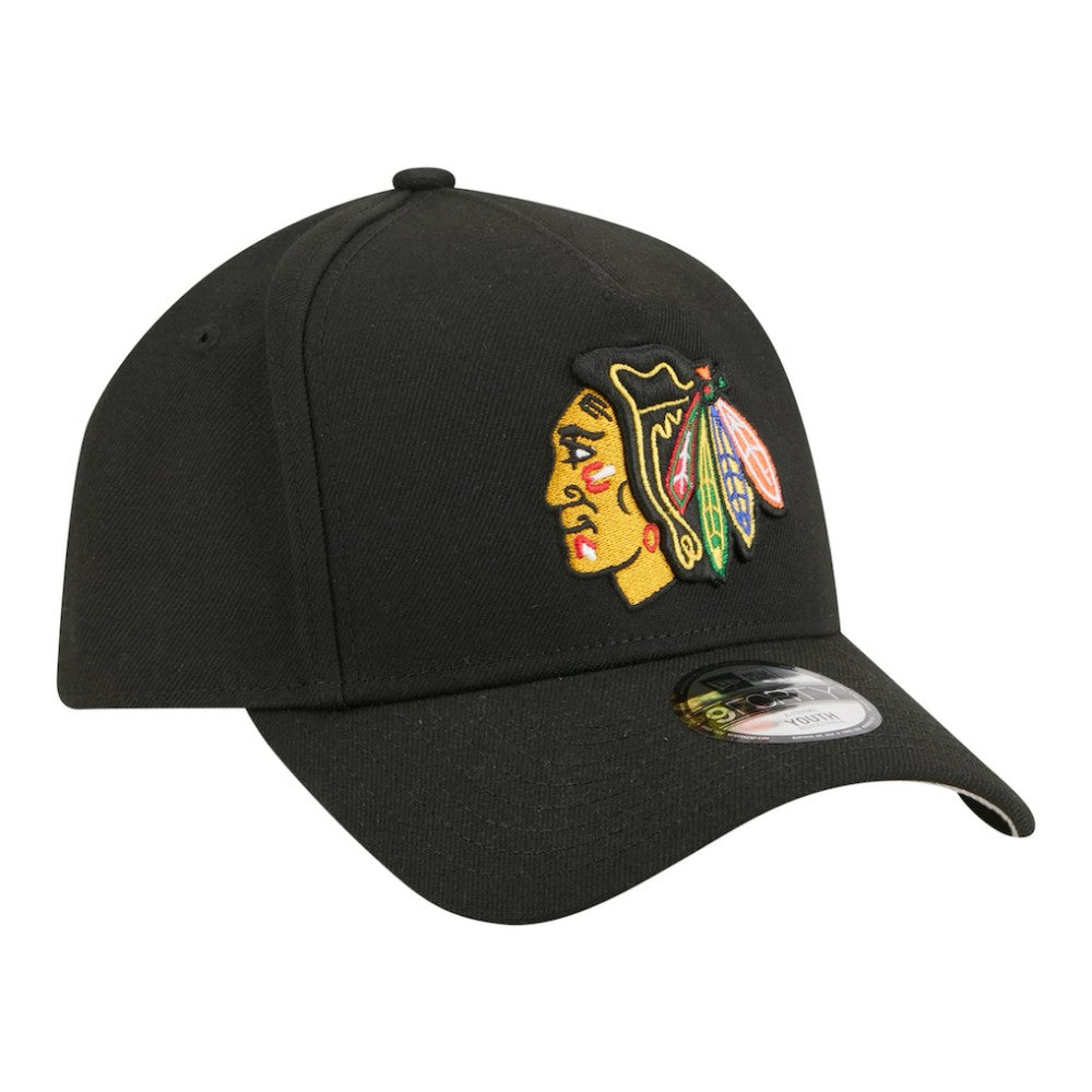 Chicago Blackhawks New Era Youth 9FORTY A-Frame Adjustable Hat Black