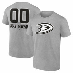 Anaheim Ducks - Big & Tall Personalized Name & Number Monochrome T-Shirt Gray