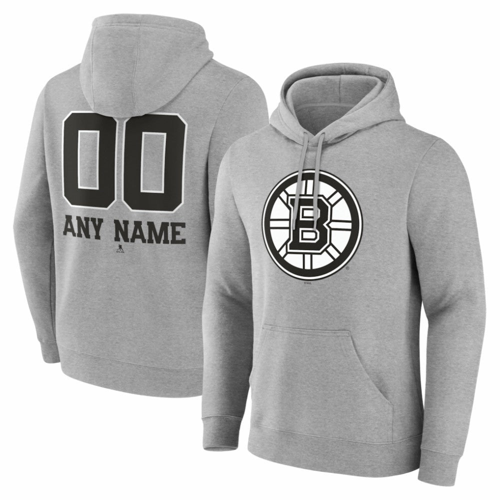 Boston Bruins Big & Tall Personalized Name & Number Monochrome Pullover Hoodie Gray