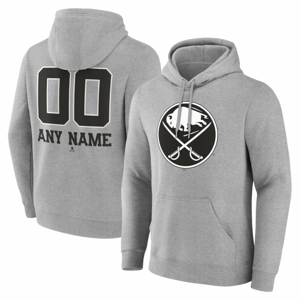 Buffalo Sabres - Big & Tall Personalized Name & Number Monochrome Pullover Hoodie Gray