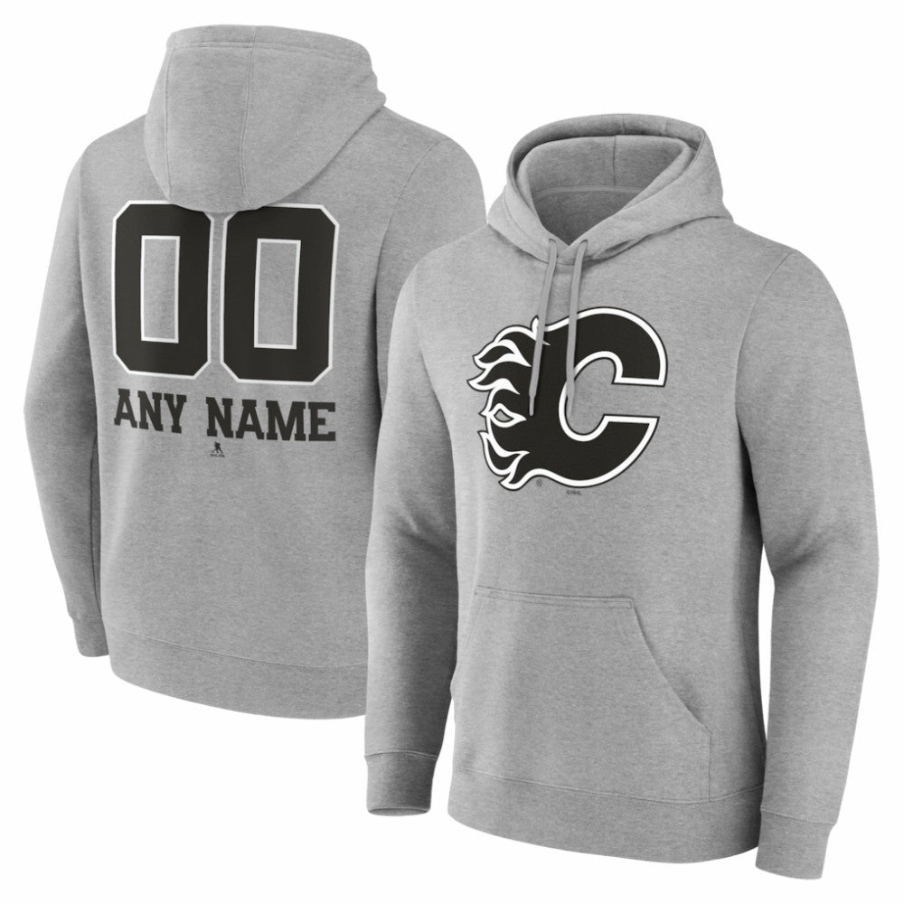 Calgary Flames - Big & Tall Personalized Name & Number Monochrome Pullover Hoodie Gray