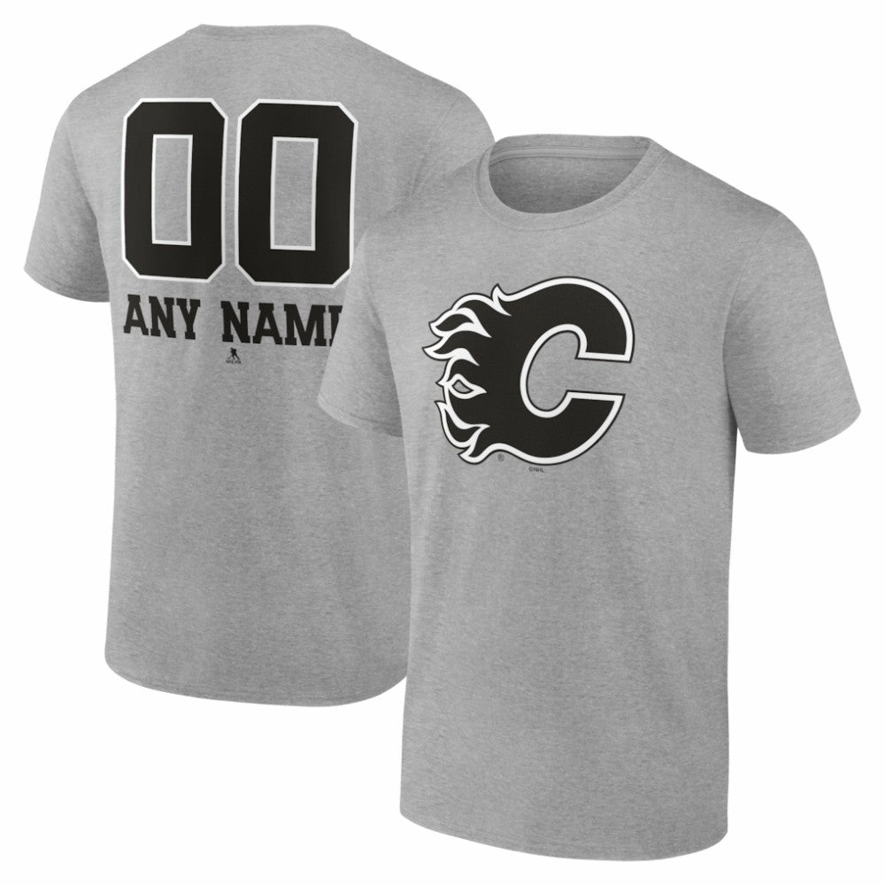 Calgary Flames - Big & Tall Personalized Name & Number Monochrome T-Shirt Gray