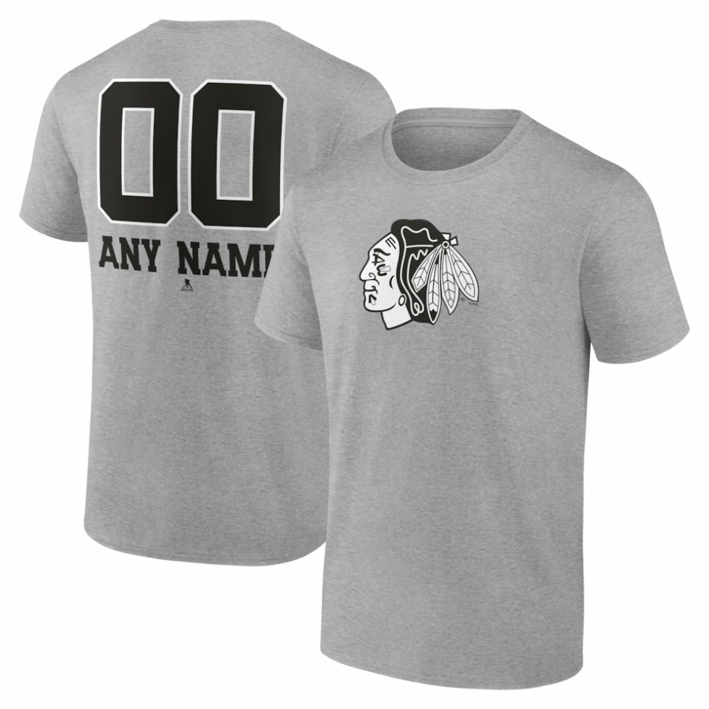 Chicago Blackhawks Big & Tall Personalized Name & Number Monochrome T-Shirt Gray