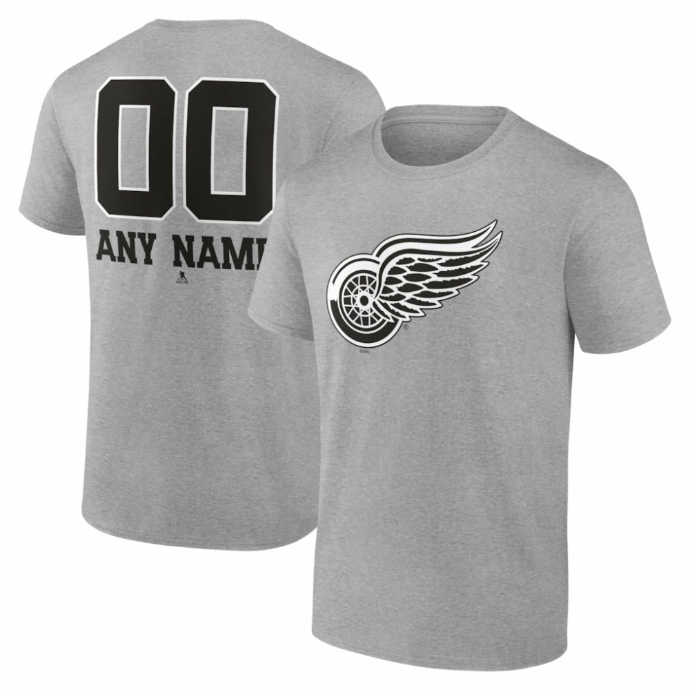 Detroit Red Wings - Big & Tall Personalized Name & Number Monochrome T-Shirt Gray