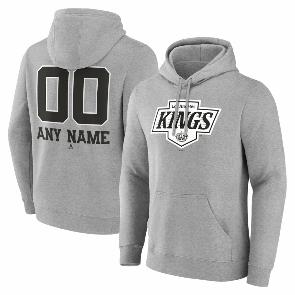 Los Angeles Kings - Big & Tall Personalized Name & Number Monochrome Pullover Hoodie Gray