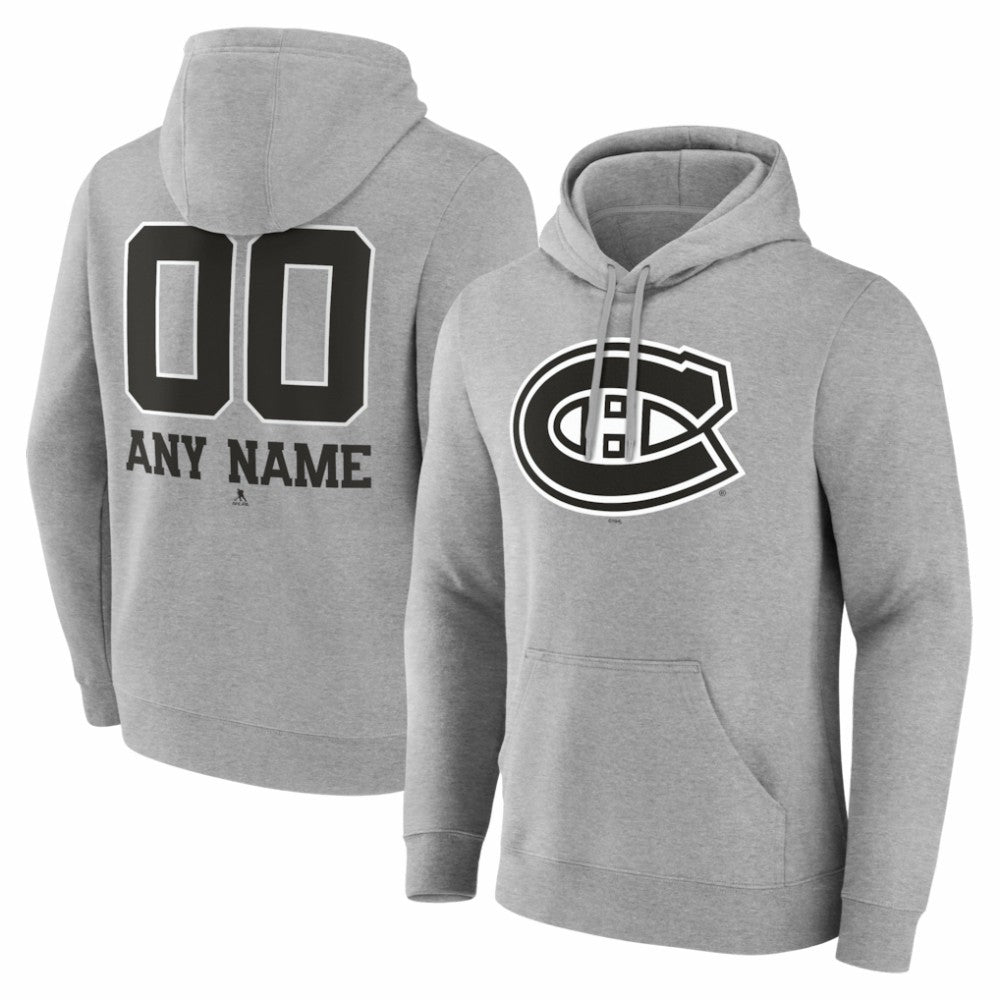 Montreal Canadiens - Big & Tall Personalized Name & Number Monochrome Pullover Hoodie Gray