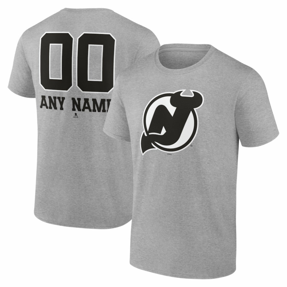New Jersey Devils - Big & Tall Personalized Name & Number Monochrome T-Shirt Gray