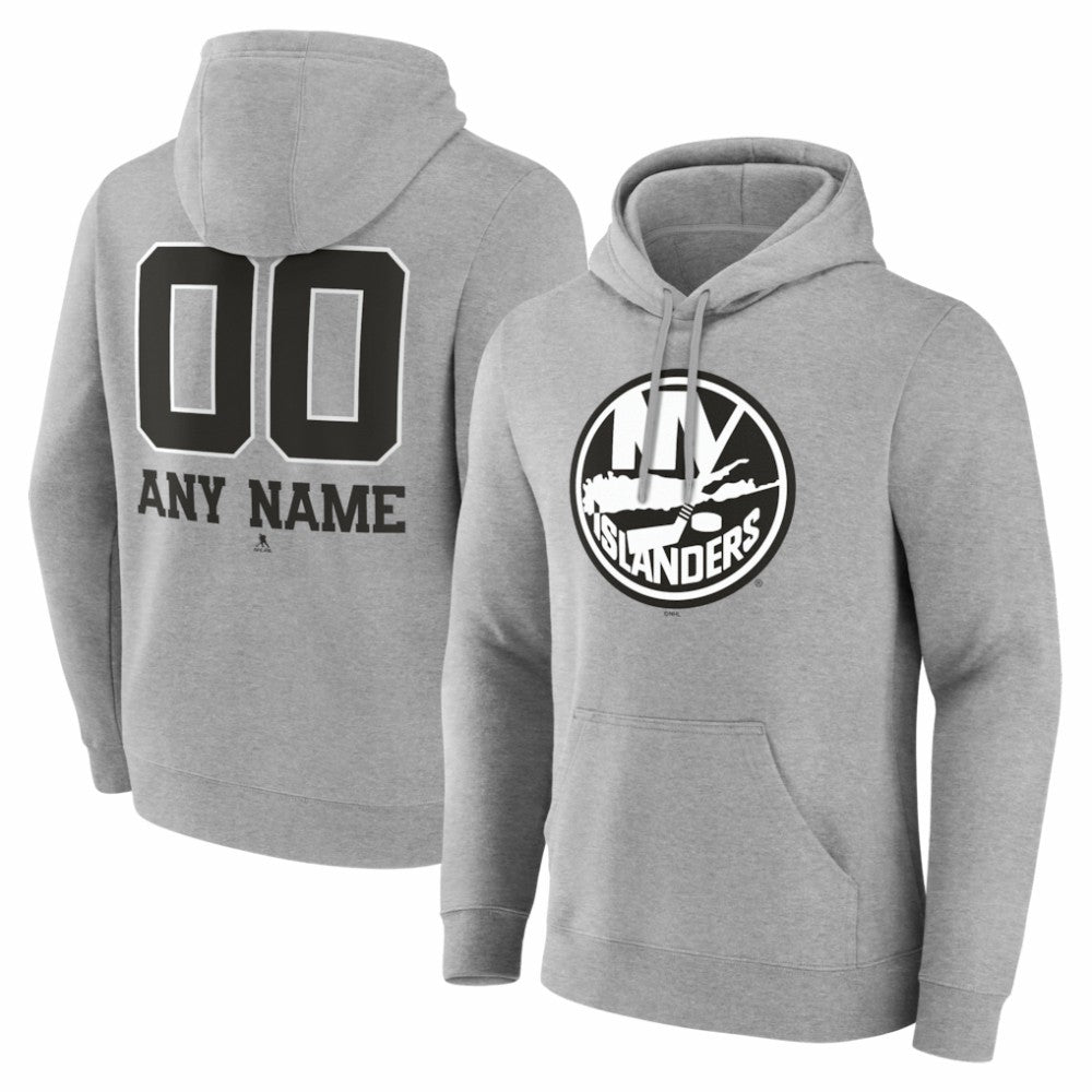 New York Islanders - Big & Tall Personalized Name & Number Monochrome Pullover Hoodie Gray