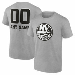 New York Islanders - Big & Tall Personalized Name & Number Monochrome T-Shirt Gray