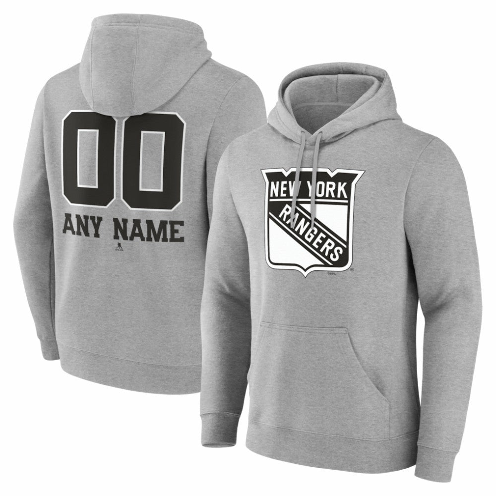 New York Rangers Big & Tall Personalized Name & Number Monochrome Pullover Hoodie Gray