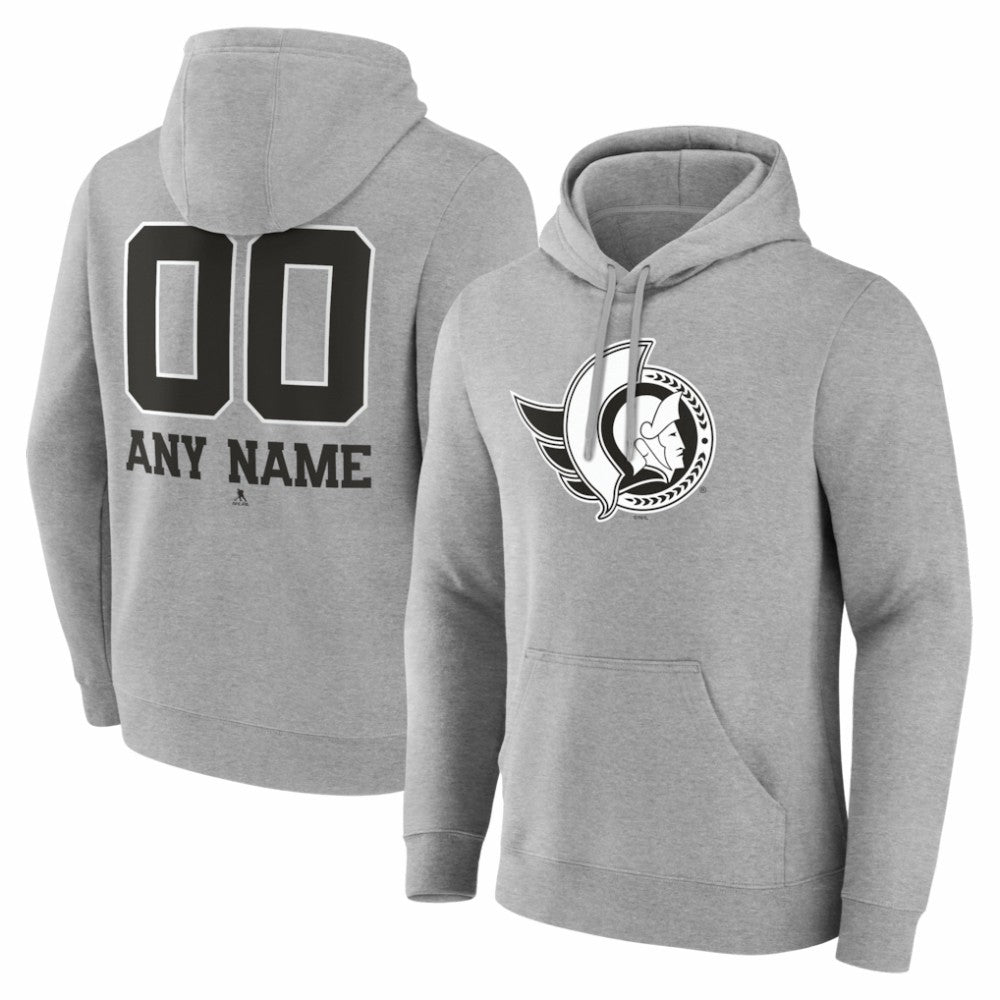 Ottawa Senators - Big & Tall Personalized Name & Number Monochrome Pullover Hoodie Gray