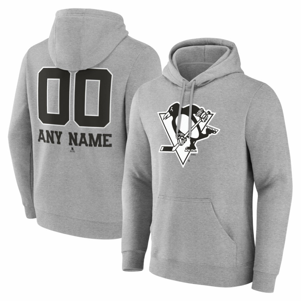 Pittsburgh Penguins Big & Tall Personalized Name & Number Monochrome Pullover Hoodie Gray