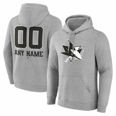 San Jose Sharks - Big & Tall Personalized Name & Number Monochrome Pullover Hoodie Gray