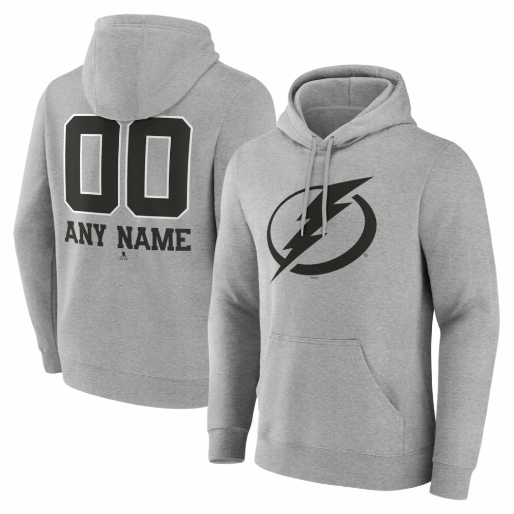 Tampa Bay Lightning - Big & Tall Personalized Name & Number Monochrome Pullover Hoodie Gray