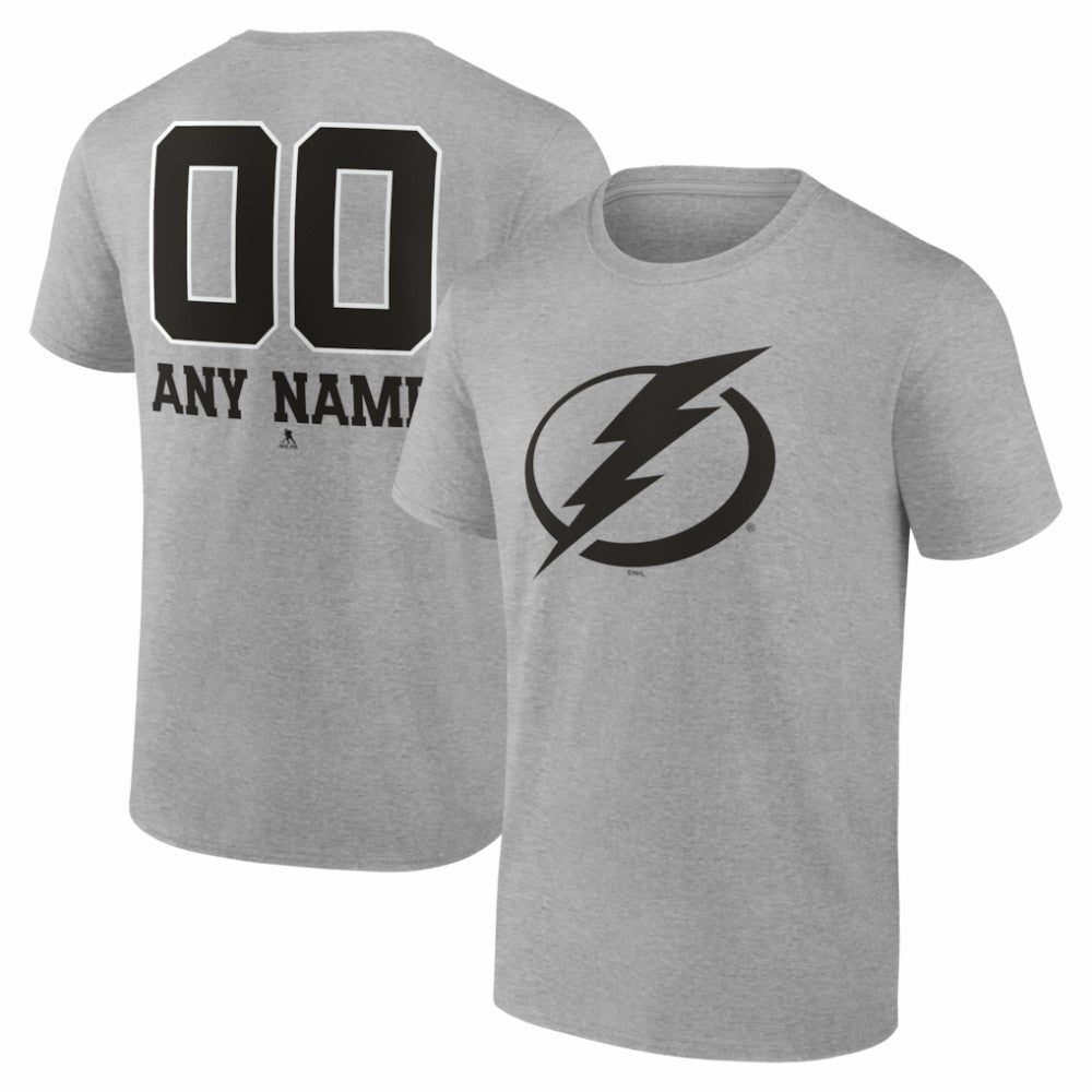 Tampa Bay Lightning - Big & Tall Personalized Name & Number Monochrome T-Shirt Gray