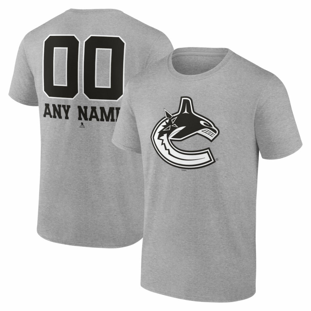 Vancouver Canucks - Big & Tall Personalized Name & Number Monochrome T-Shirt Gray