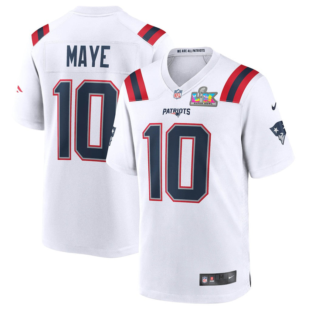 Drake Maye New England Patriots Super Bowl LX Patch Game Jersey White - Nike