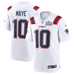 Drake Maye New England Patriots Super Bowl LX Patch Game Jersey White - Nike