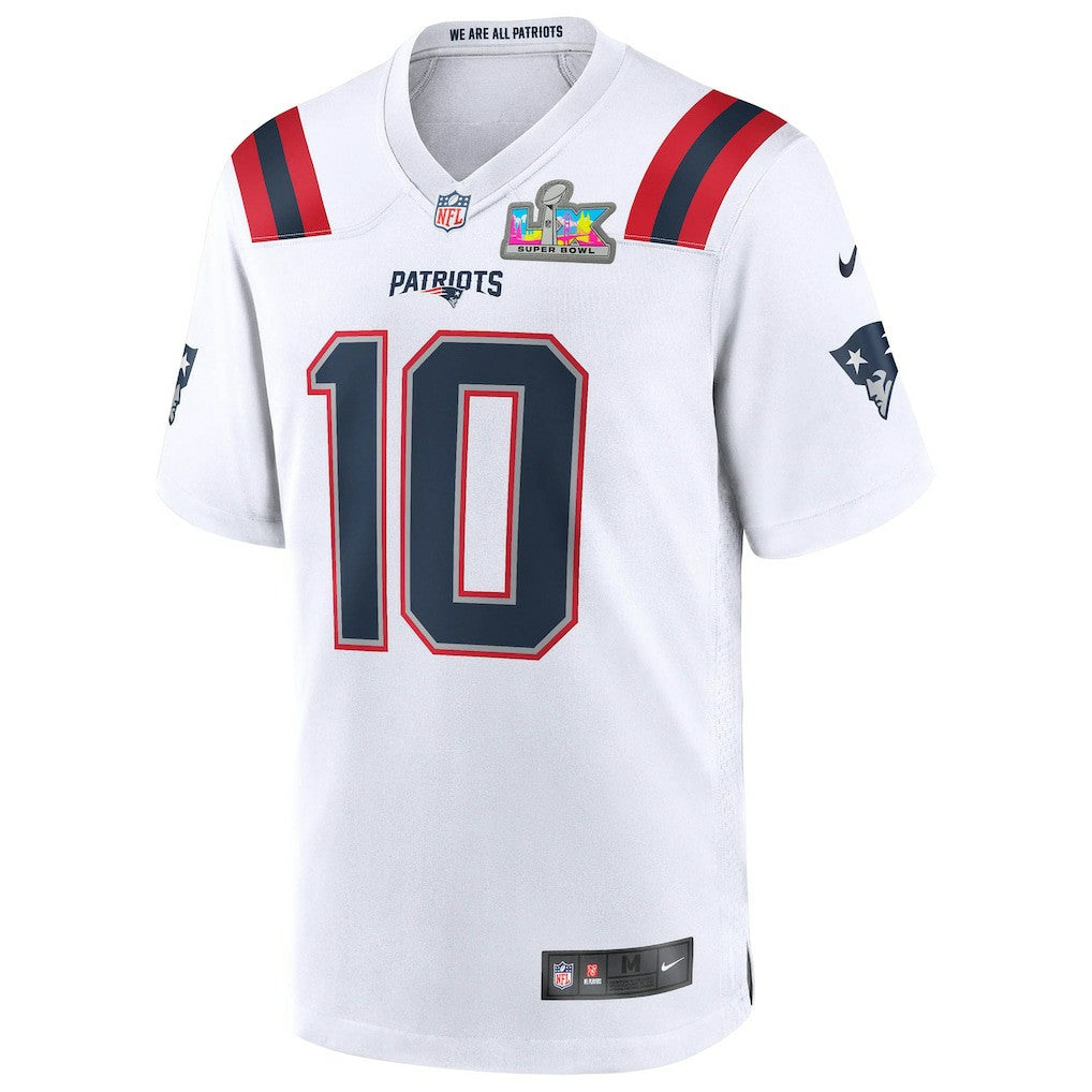 Drake Maye New England Patriots Super Bowl LX Patch Game Jersey White - Nike