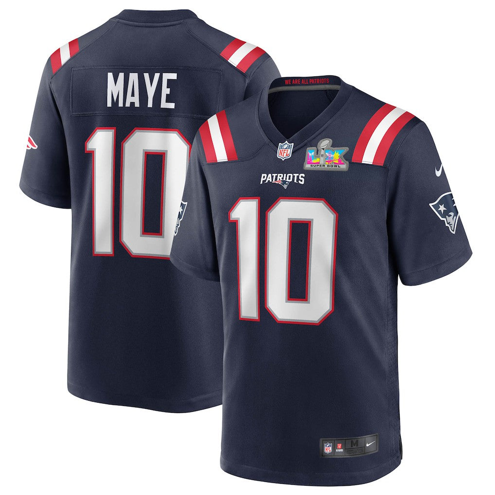 Drake Maye New England Patriots Super Bowl LX Patch Game Jersey Navy - Nike