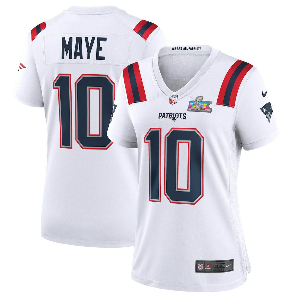 Drake Maye New England Patriots Women's Super Bowl LX Patch Game Jersey White - Nike