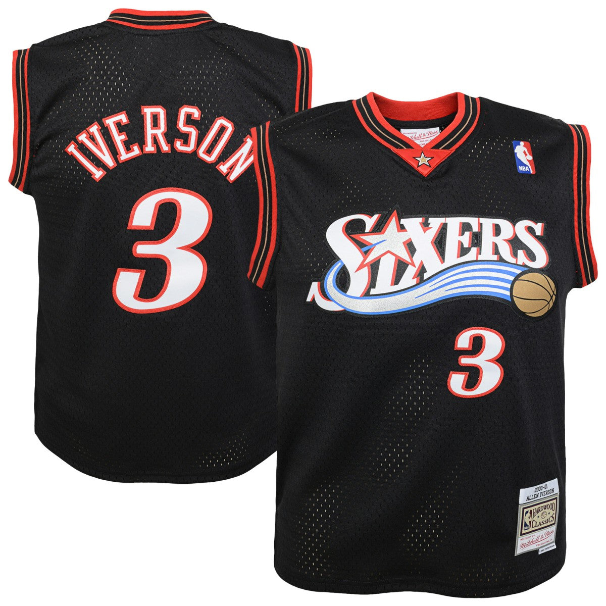 Mitchell & Ness - Allen Iverson Philadelphia 76ers Youth 2000-01 Swingman Road Jersey - Black