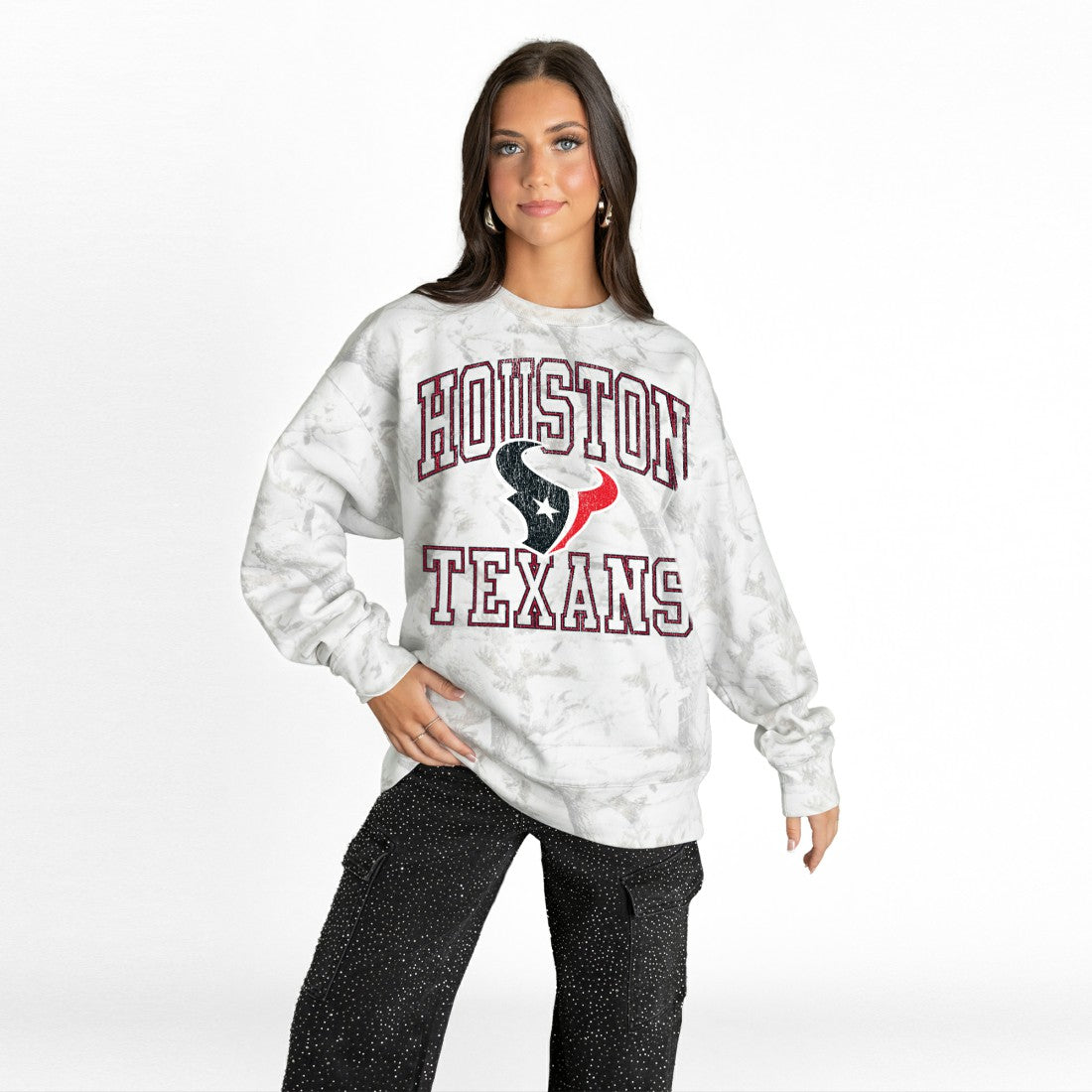 Houston Texans Gameday Couture Women's Whiteout Oversized Premium Fleece Sweatshirt Arctic Camo - NFL