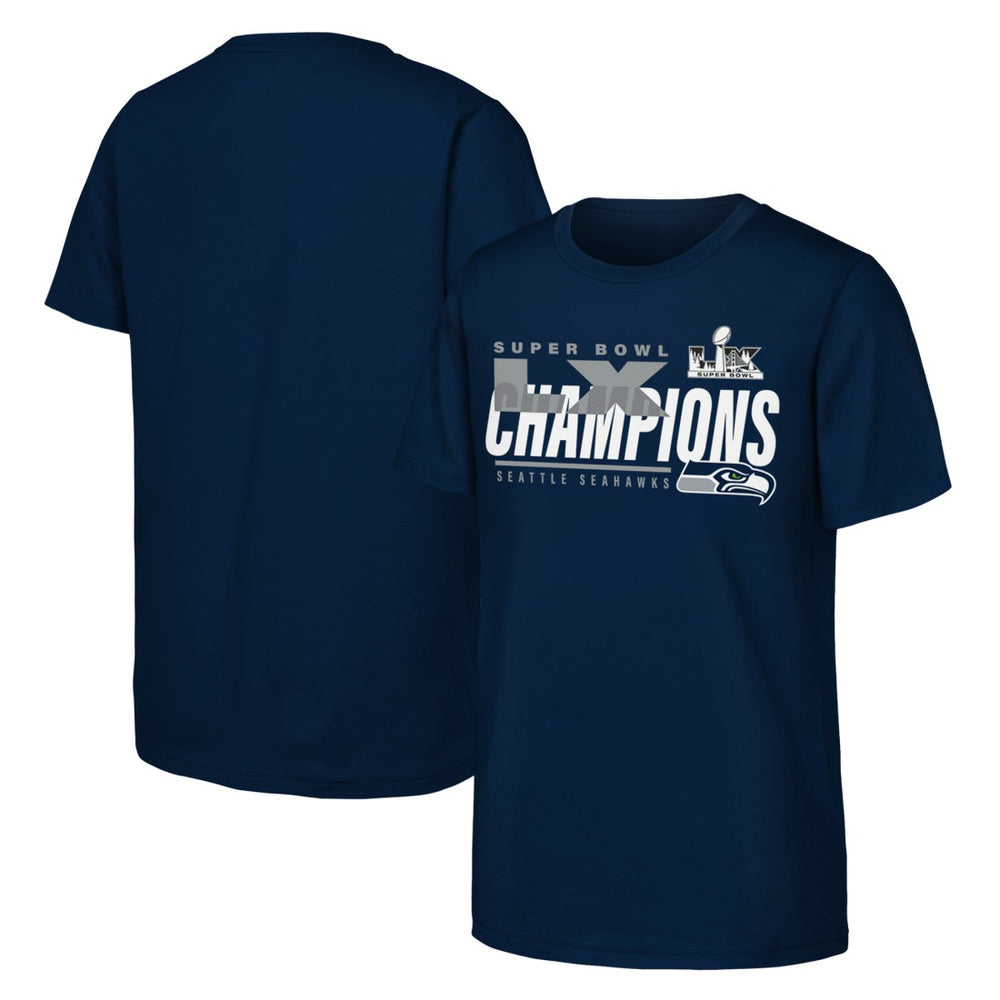 Seattle Seahawks Youth Super Bowl LX Champions Iconic Victory T-Shirt College Navy - Fanatics