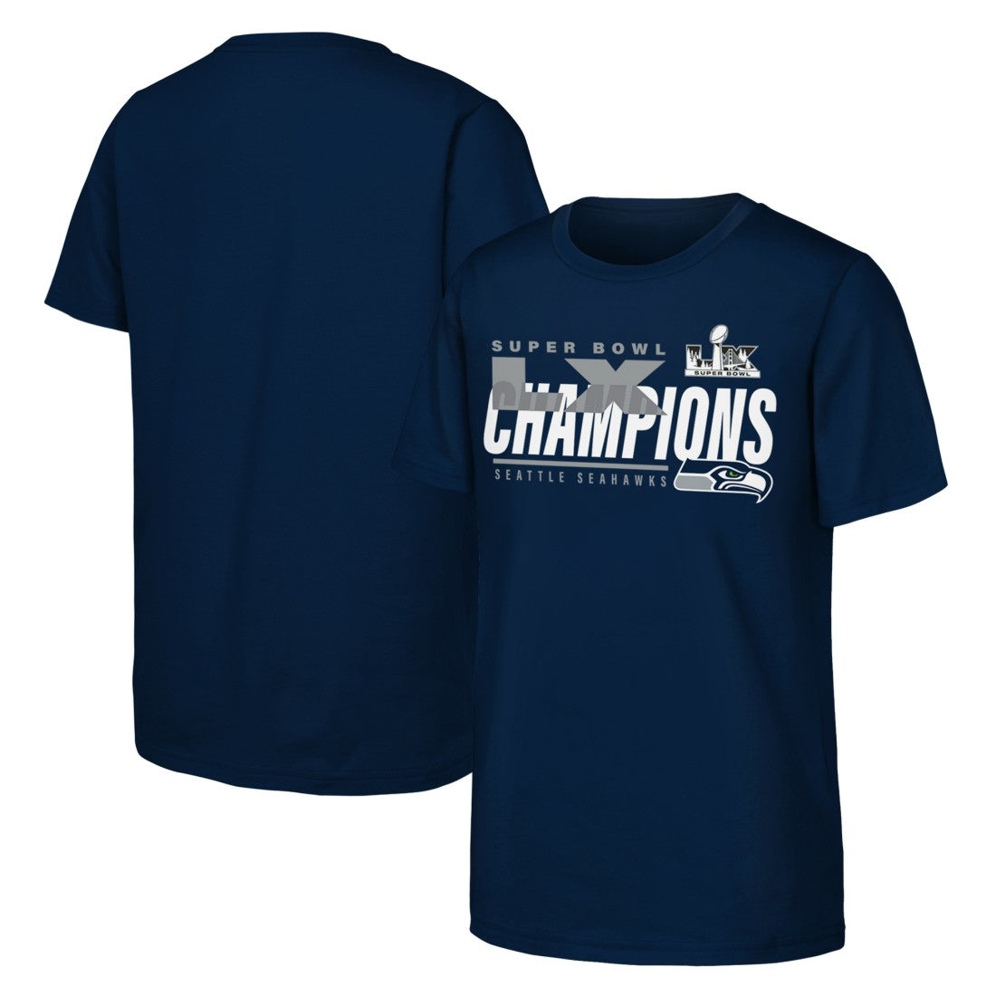 Seattle Seahawks Youth Super Bowl LX Champions Iconic Victory T-Shirt College Navy - Fanatics