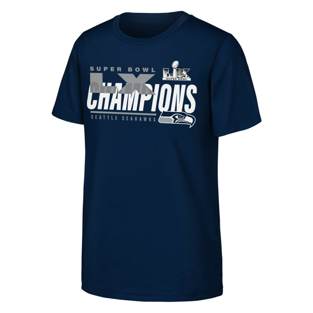 Seattle Seahawks Youth Super Bowl LX Champions Iconic Victory T-Shirt College Navy - Fanatics