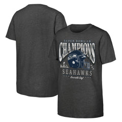 Seattle Seahawks Youth Super Bowl LX Champions Prestigious Run Helmet T-Shirt Charcoal - Fanatics