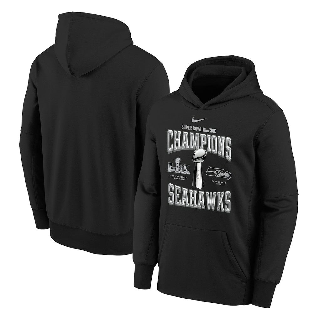 Seattle Seahawks Youth Super Bowl LX Champions Locker Room Trophy Collection Authentic Hoodie Black - Nike