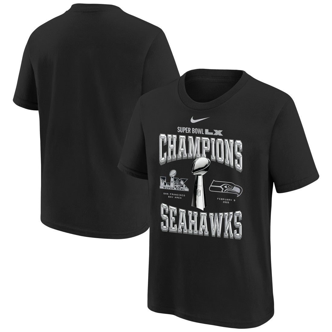 Seattle Seahawks Youth Super Bowl LX Champions Locker Room Trophy Collection Replica T-Shirt Black - Nike