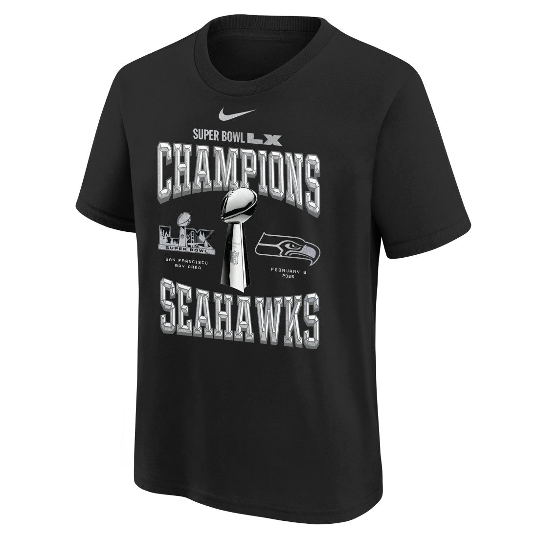 Seattle Seahawks Youth Super Bowl LX Champions Locker Room Trophy Collection Replica T-Shirt Black - Nike