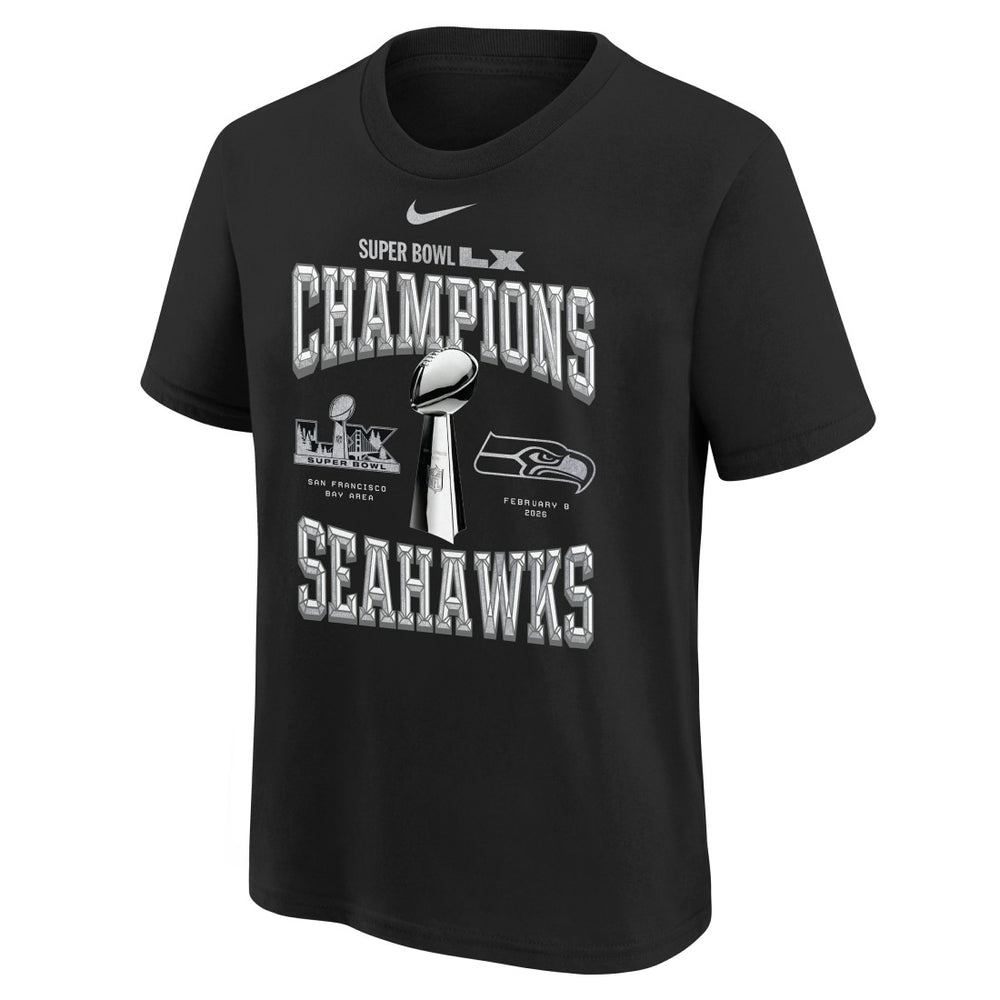 Seattle Seahawks Youth Super Bowl LX Champions Locker Room Trophy Collection Replica T-Shirt Black - Nike
