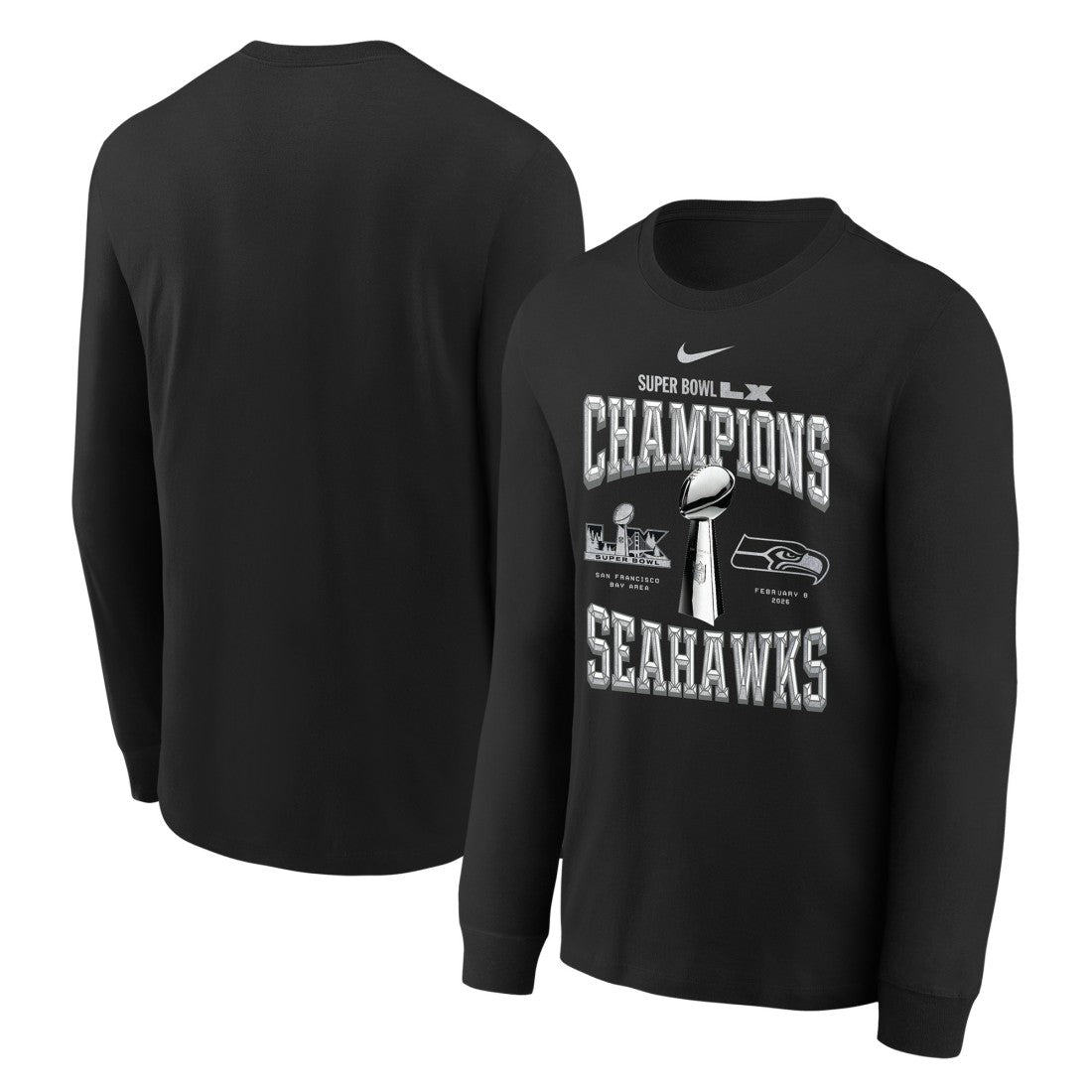 Seattle Seahawks Youth Super Bowl LX Champions Locker Room Trophy Collection Long Sleeve T-Shirt Black - Nike