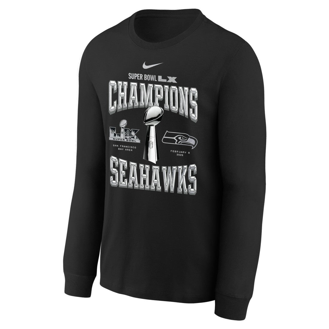 Seattle Seahawks Youth Super Bowl LX Champions Locker Room Trophy Collection Long Sleeve T-Shirt Black - Nike