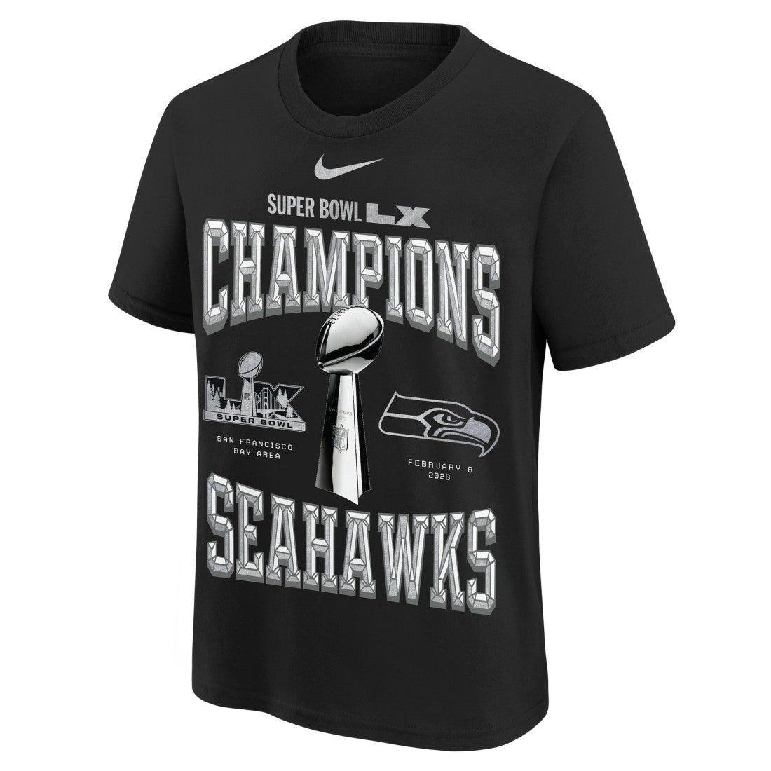 Seattle Seahawks Youth Super Bowl LX Champions Locker Room Trophy Collection Authentic T-Shirt Black - Nike