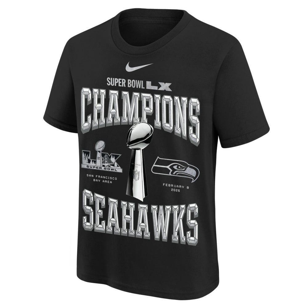 Seattle Seahawks Youth Super Bowl LX Champions Locker Room Trophy Collection Authentic T-Shirt Black - Nike