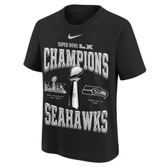 Seattle Seahawks Youth Super Bowl LX Champions Locker Room Trophy Collection Authentic T-Shirt Black - Nike