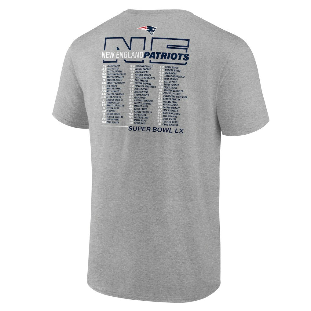 New England Patriots Super Bowl LX Big & Tall Roster T-Shirt Heather Gray - Fanatics