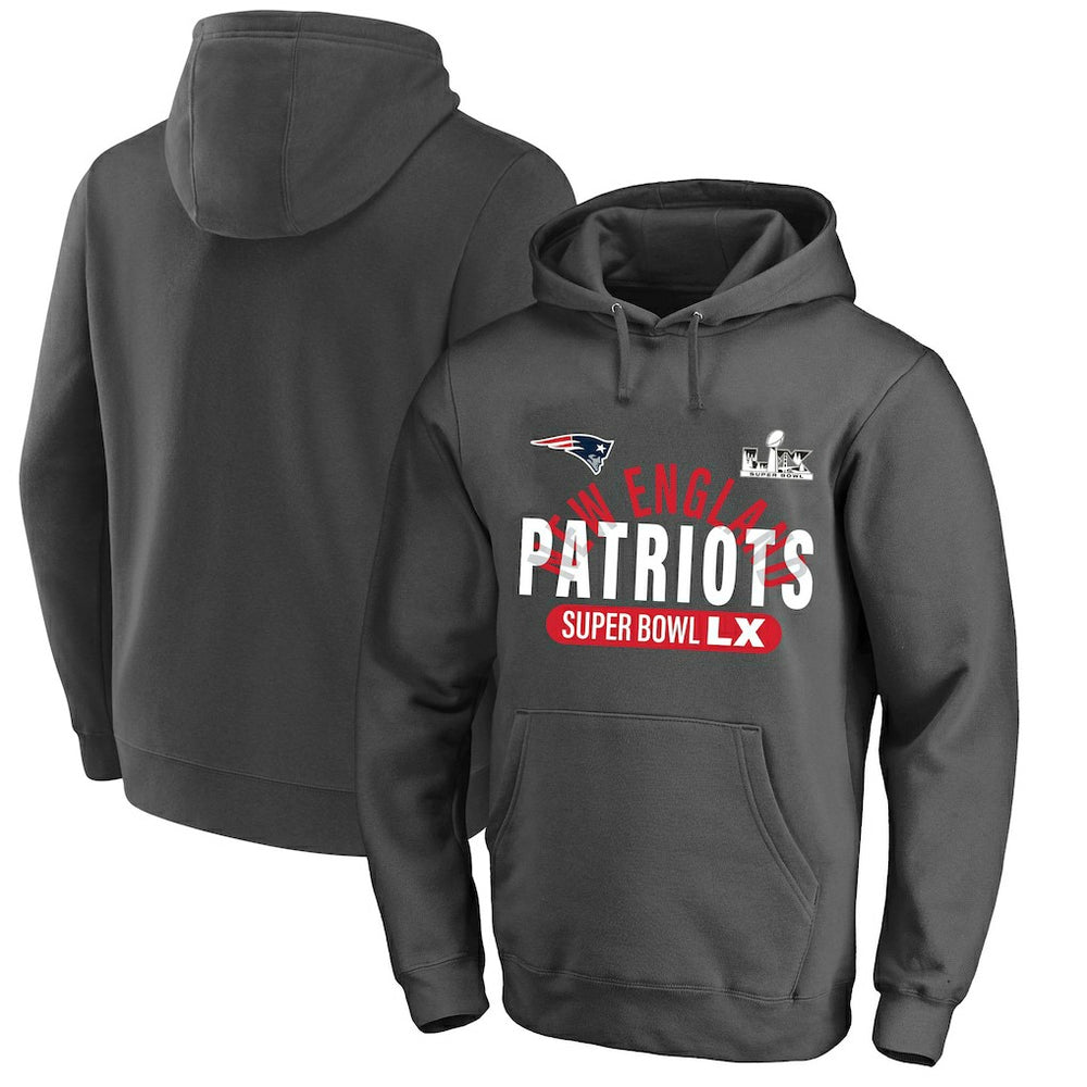 New England Patriots Super Bowl LX Big & Tall Game Plan Hoodie Charcoal - Fanatics