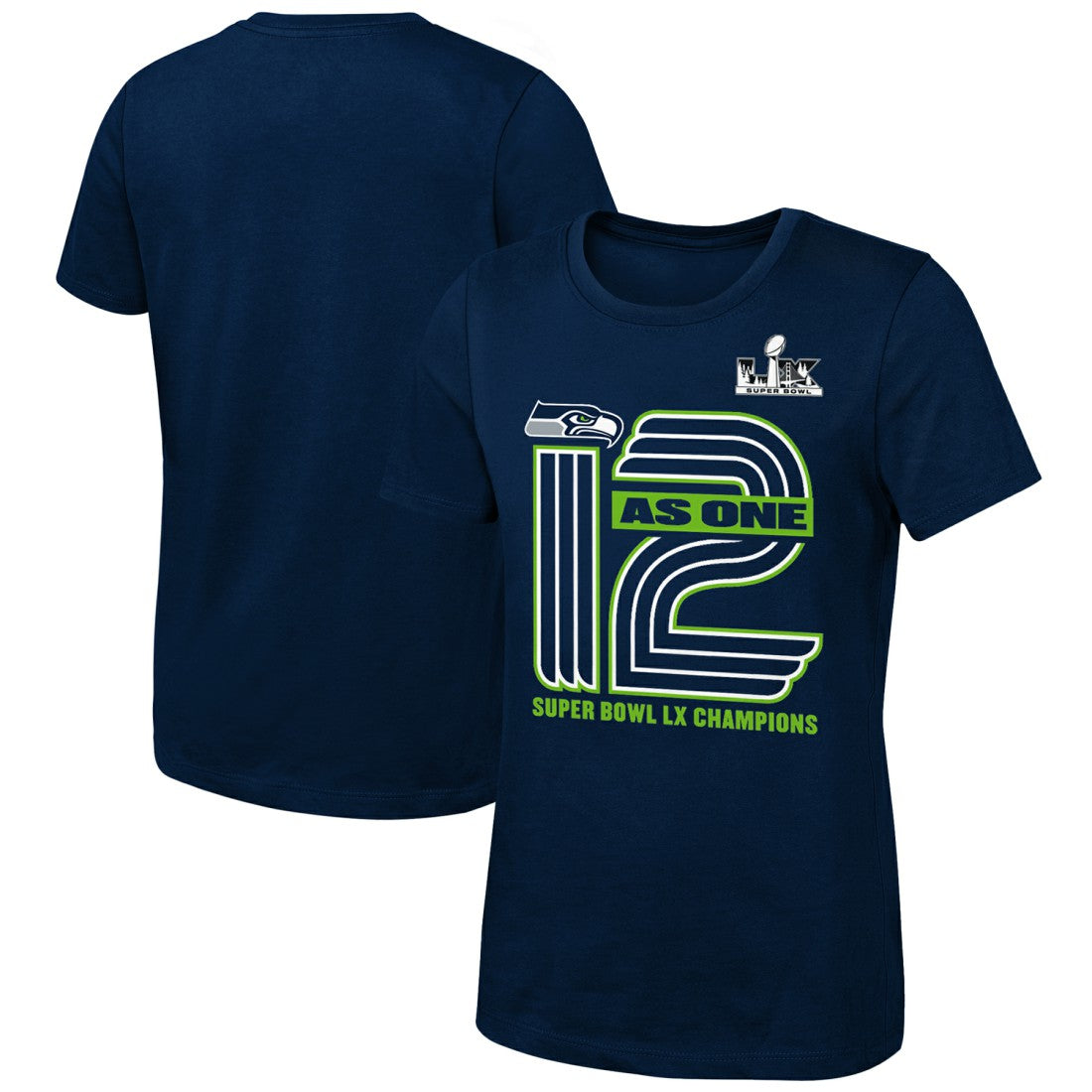 Seattle Seahawks Girls Youth Super Bowl LX Champions On Top T-Shirt College Navy - Fanatics